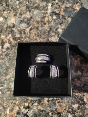 Retired James Avery Sterling Silver Triple Dome Wrap Ring And Earrings Set